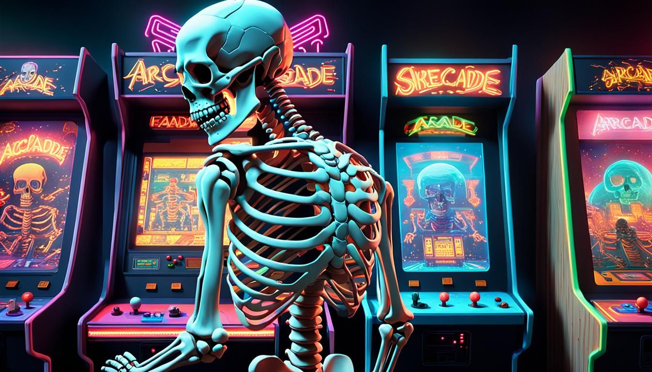 Skeleton in 80s Arcade: A Digital Matte Painting