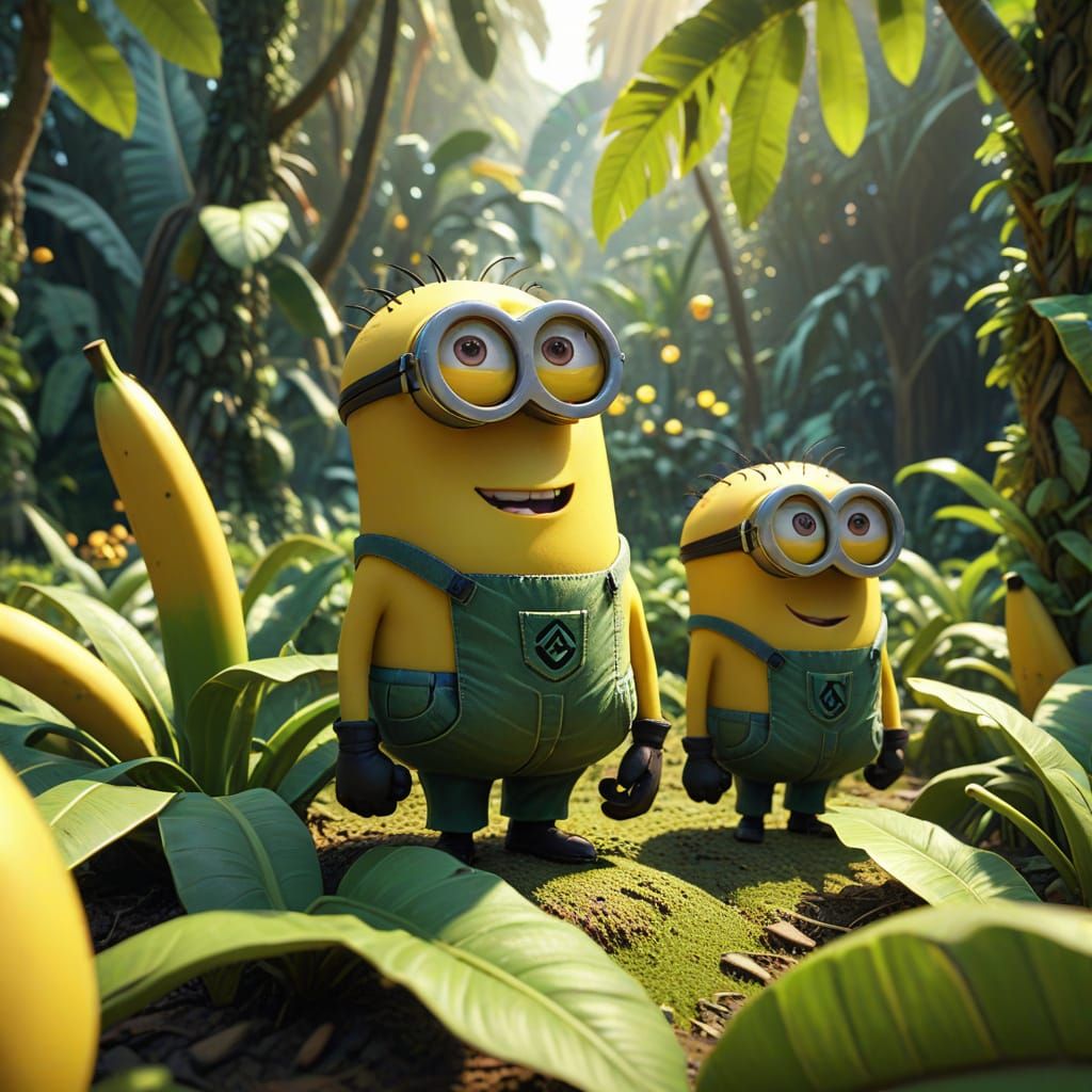 Minions in Banana Forest: Vibrant Cartoon Concept Art