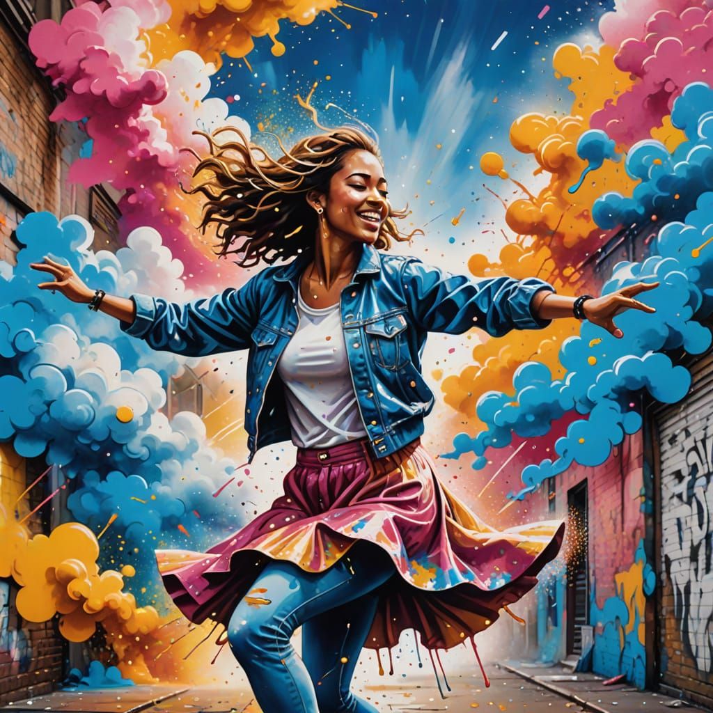 Woman Dancing in Vibrant Street Art Style