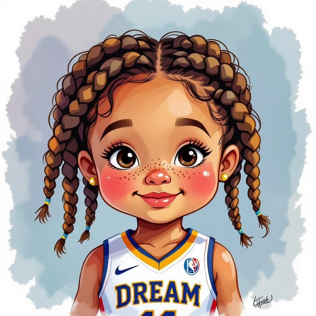 Watercolor Portrait of a Cheerful Girl at Game