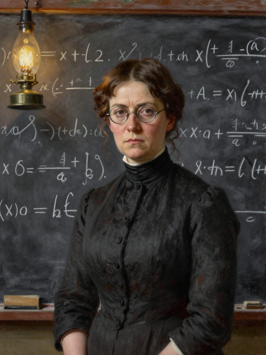 Stern Victorian Schoolmistress Oil Painting