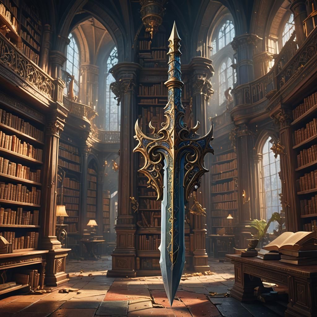 Fantastical Library Dagger in Detailed Matte Painting