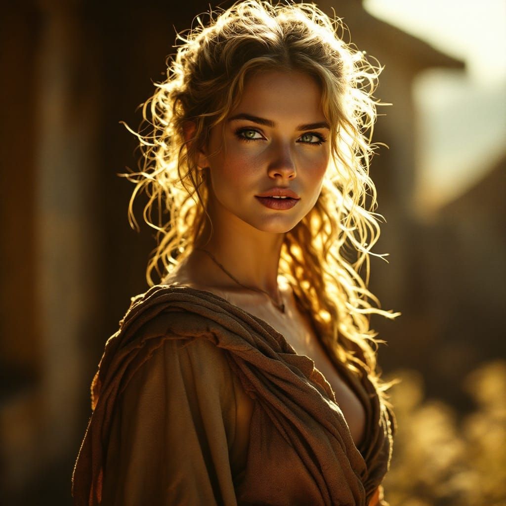 Ravishing Blonde Peasant Woman in Golden Light