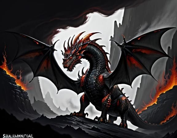 Dramatic Dragon with Fiery Scales in Fantasy Art Style
