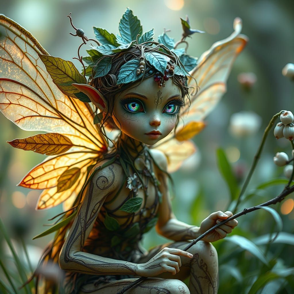 Ethereal Wildling Fairy with Leaf-Woven Skin and Woodgrain T...