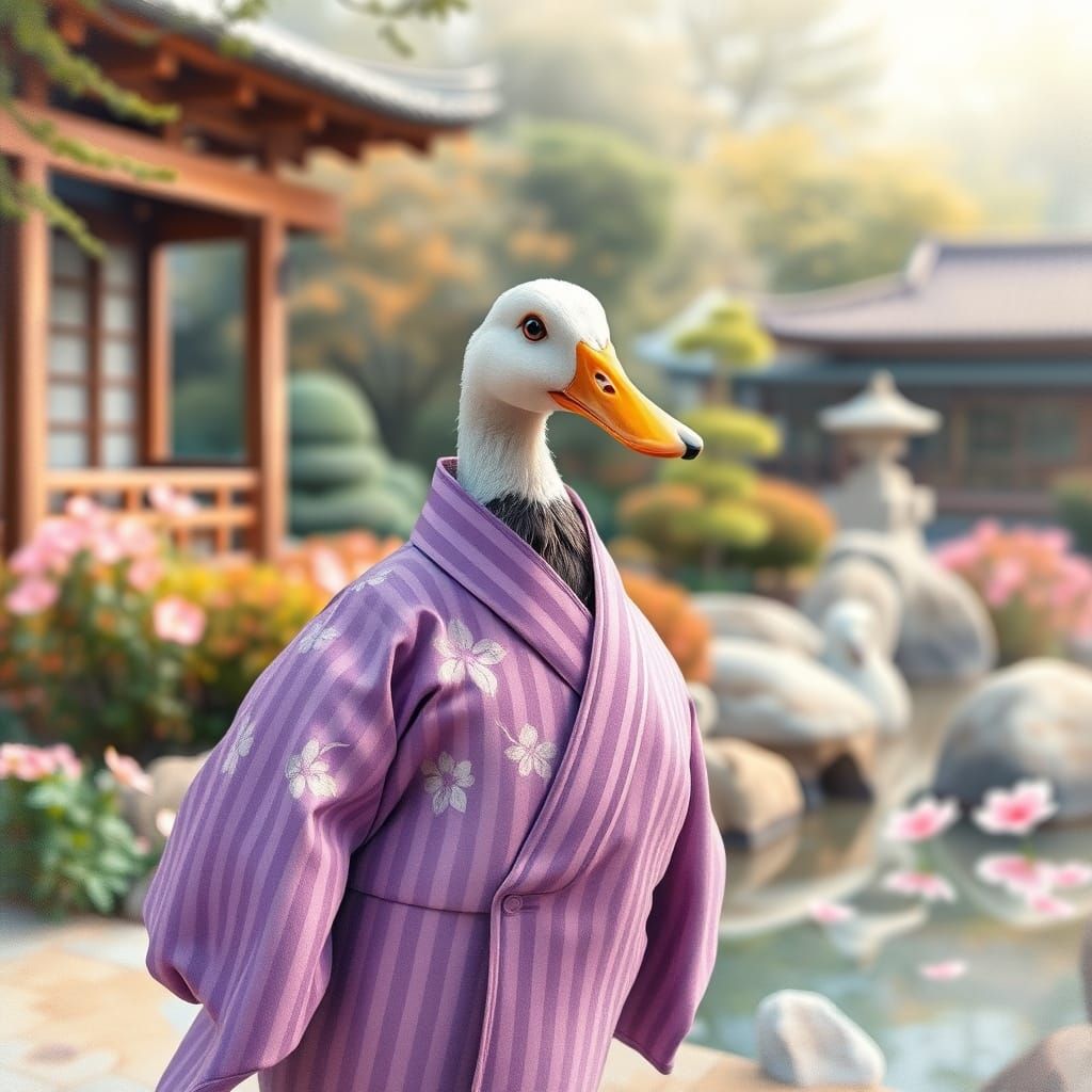 Whimsical Japanese Garden Scene in Watercolor Style