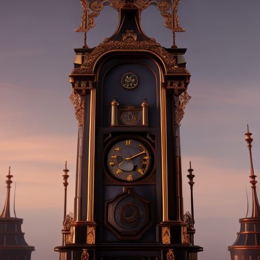 Ornate Gold Grandfather Clock with Mouse