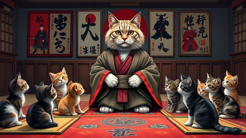 Wise Cat Teaches Kittens: Comic Book Art