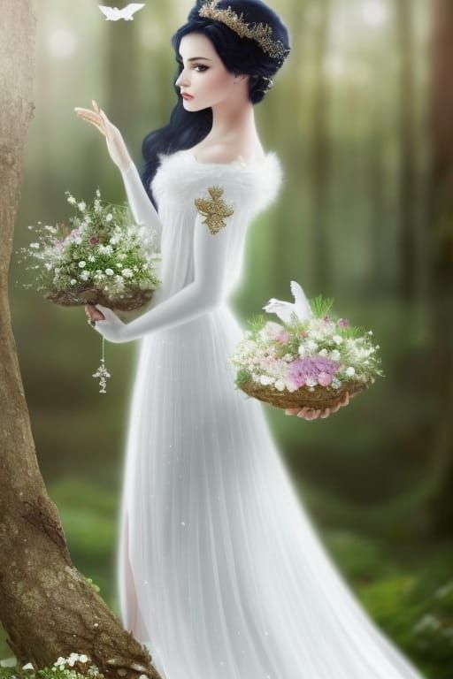 The white dress princess shows off her avian talents