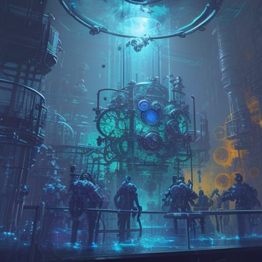 Scientist's Experiment in Glowing Sci-Fi Lab