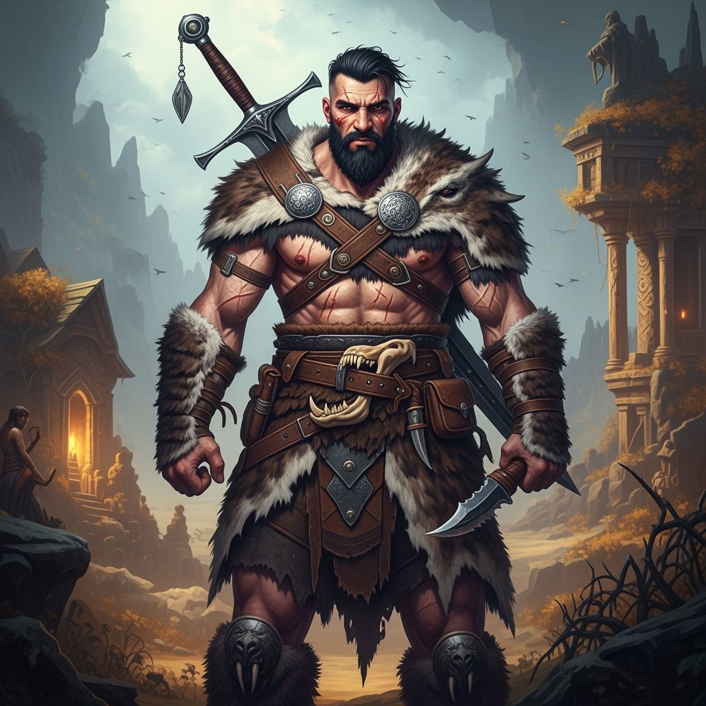 Goliath Warrior in Predator Skins, Hyperrealistic Fantasy Ar...