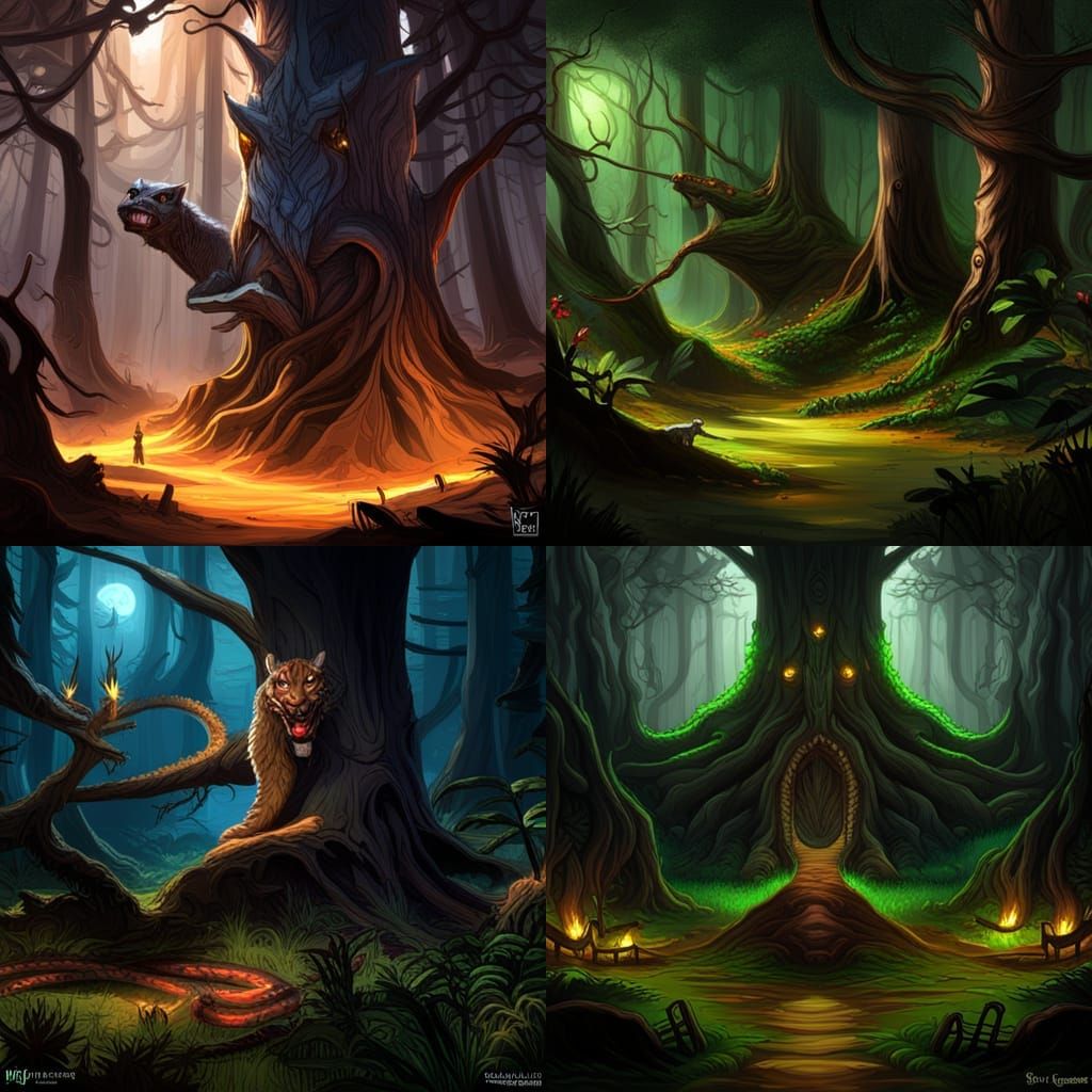 Dark Fantasy Forest with Snake and Liger