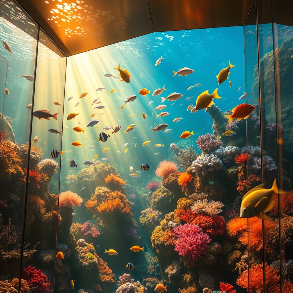 Surreal Aquarium Scene in Vibrant Pop Art Style