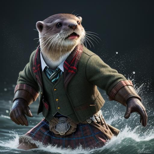 Otter in Kilt: Hyperrealistic Splash Art