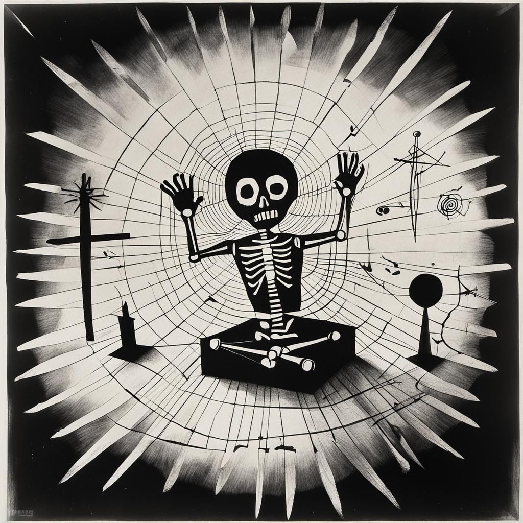 Surreal Rayograph: Child's Drawing in Black and White