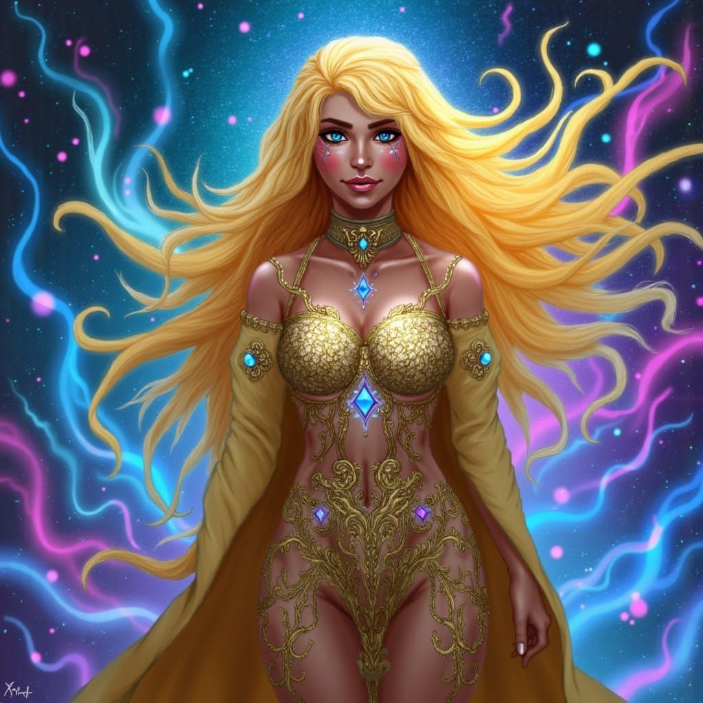 Glowing Astral Princess Yerdua in Vibrant, Dreamlike Style