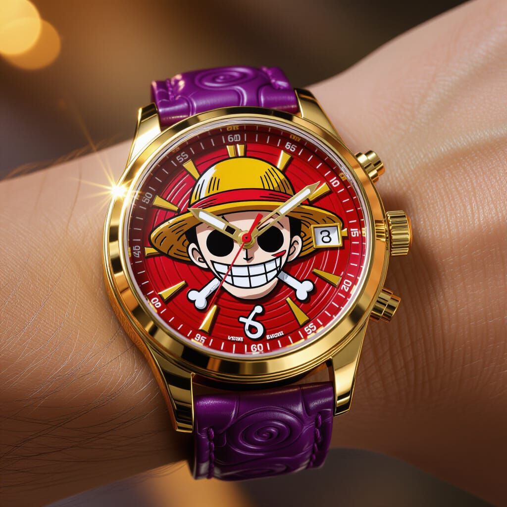 Luxury Luffy-Inspired Watch Close-Up in Energetic Comic Styl...