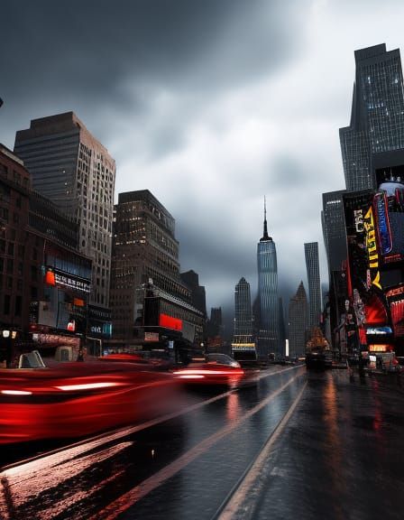 New York City Rainstorm in Tim Burton Style