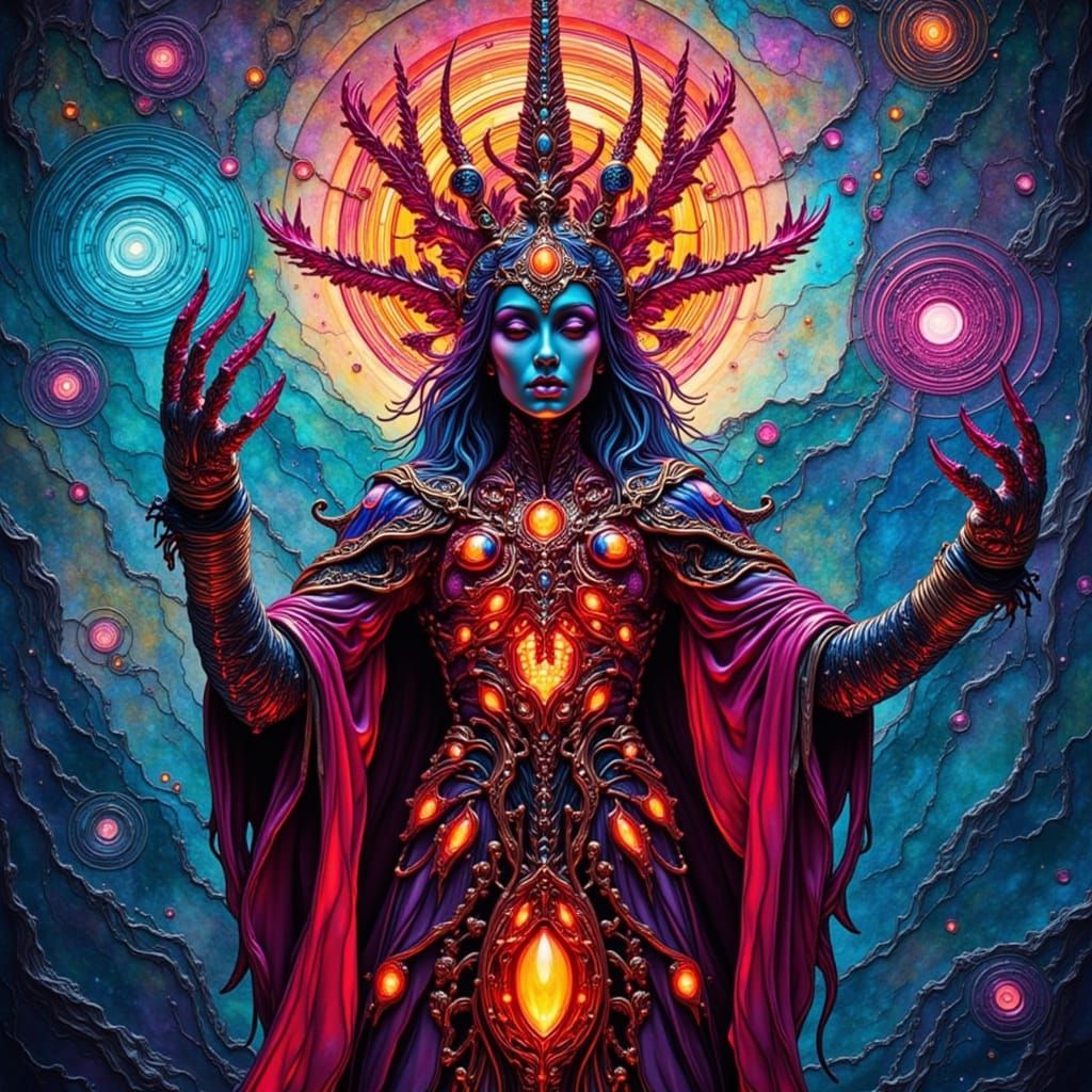 Celestial Deity in Glitch Stained Glass