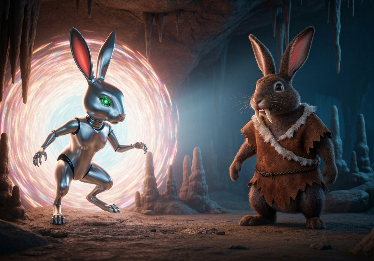 Android Rabbit Meets Cave Bunny in Time Portal
