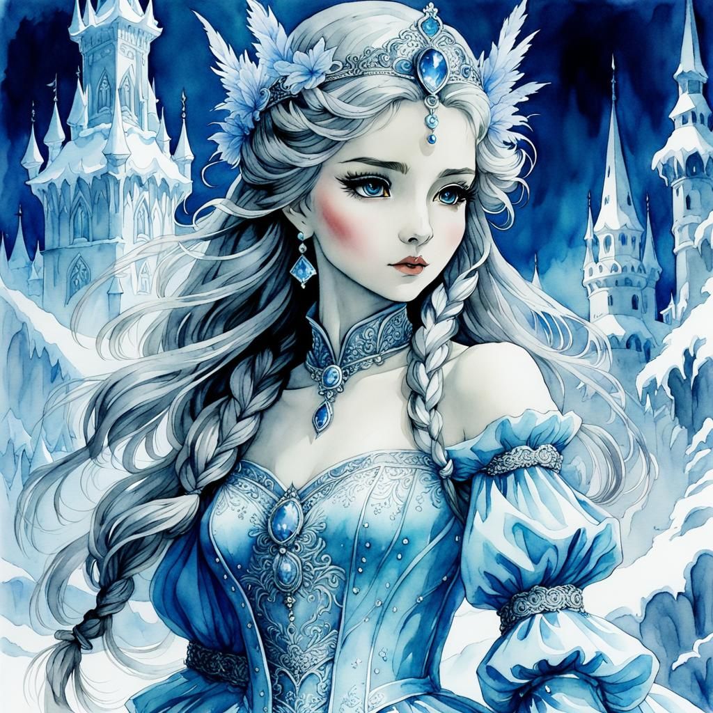 Delicate Ice Princess Statue in Watercolor Style