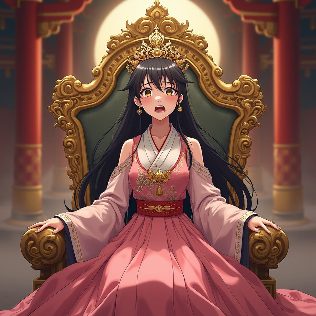 Young Korean Princess in Anime Style Throne Room