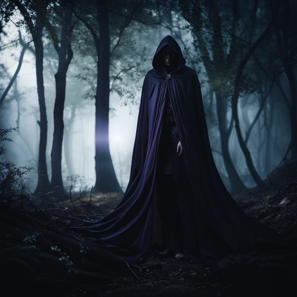 Mysterious Dark Mage in Forest: Conceptual Art