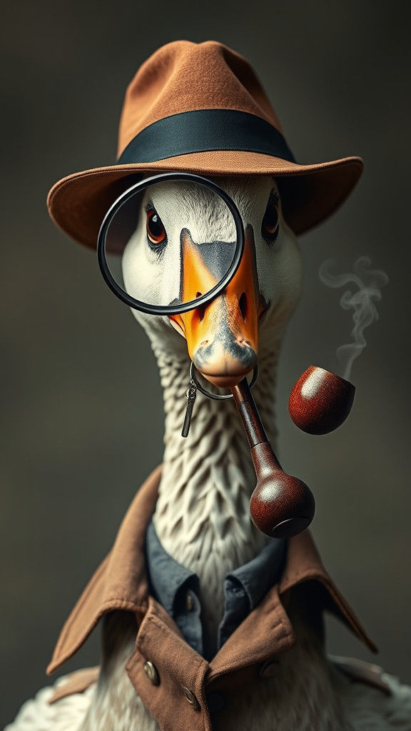 Surreal Goose Detective in Fedora and Trenchcoat