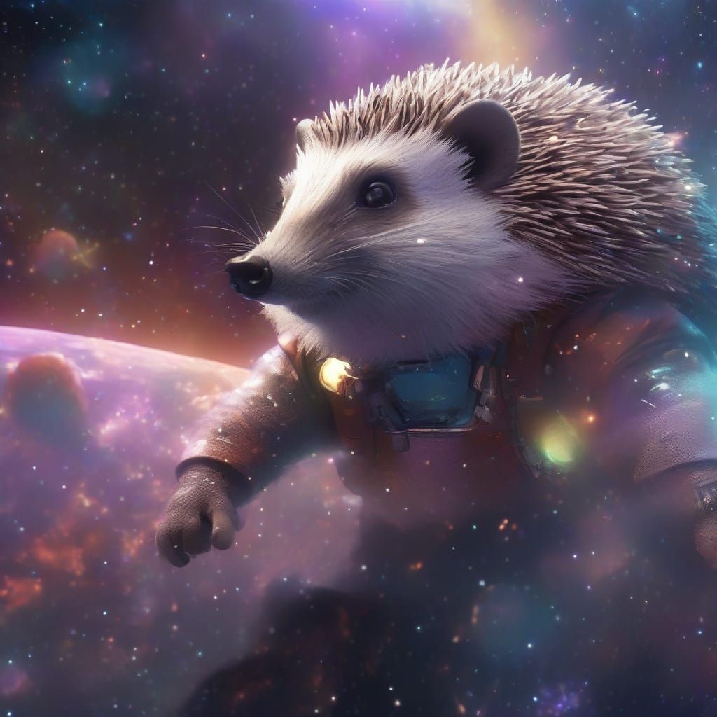 Hedgehog Space Crew Navigates Nebula in Pixar Style