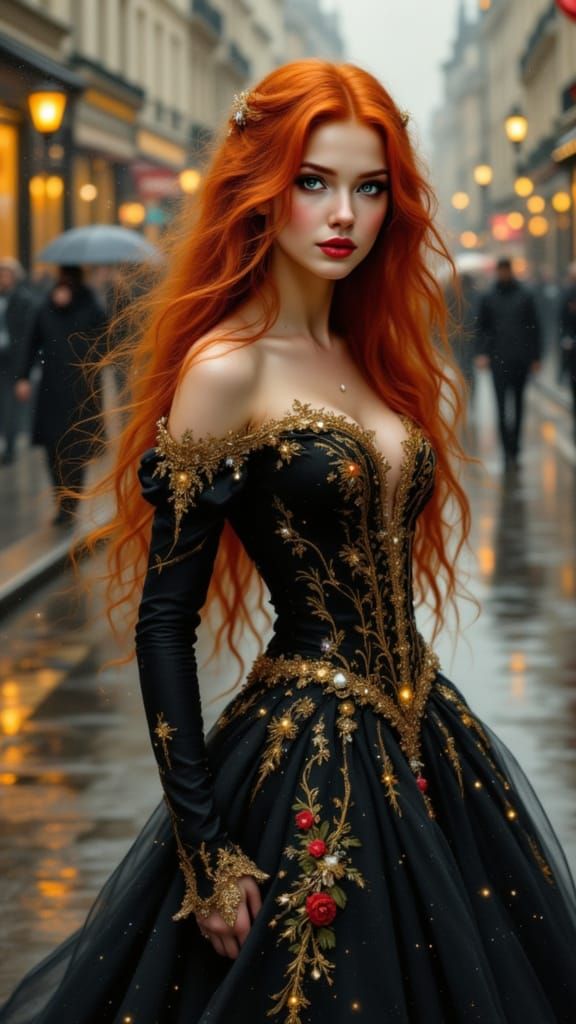 Victorian Princess in Rain, Pre-Raphaelite Oil Painting