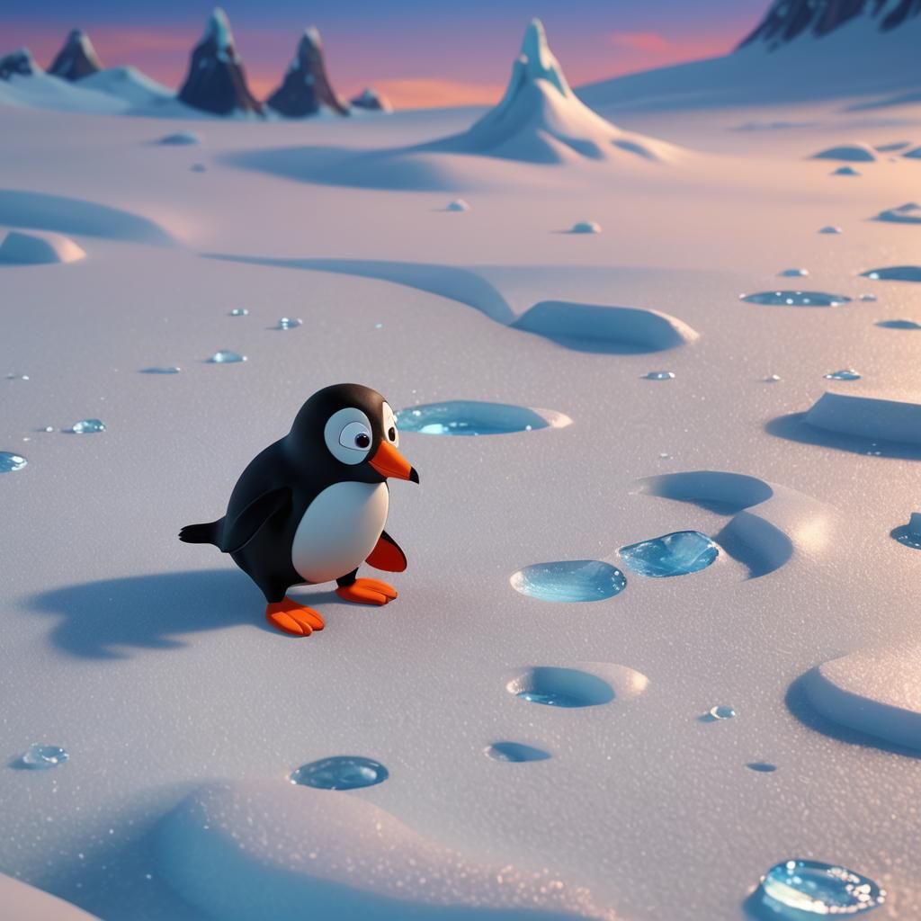Pingu Waddles On Ice: Pixar-Inspired 3D Art