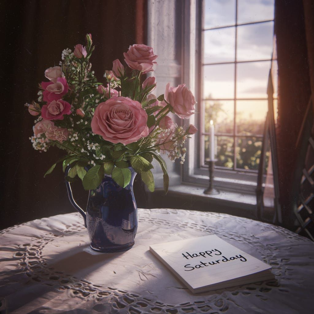 Sunrise Still Life with Flowers: Digital Art