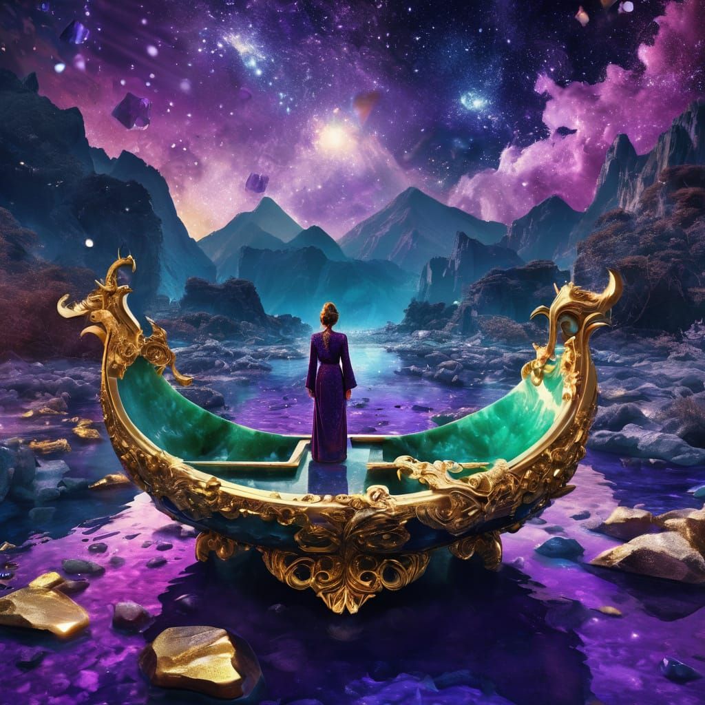 Woman in Jade River: Surreal Digital Art