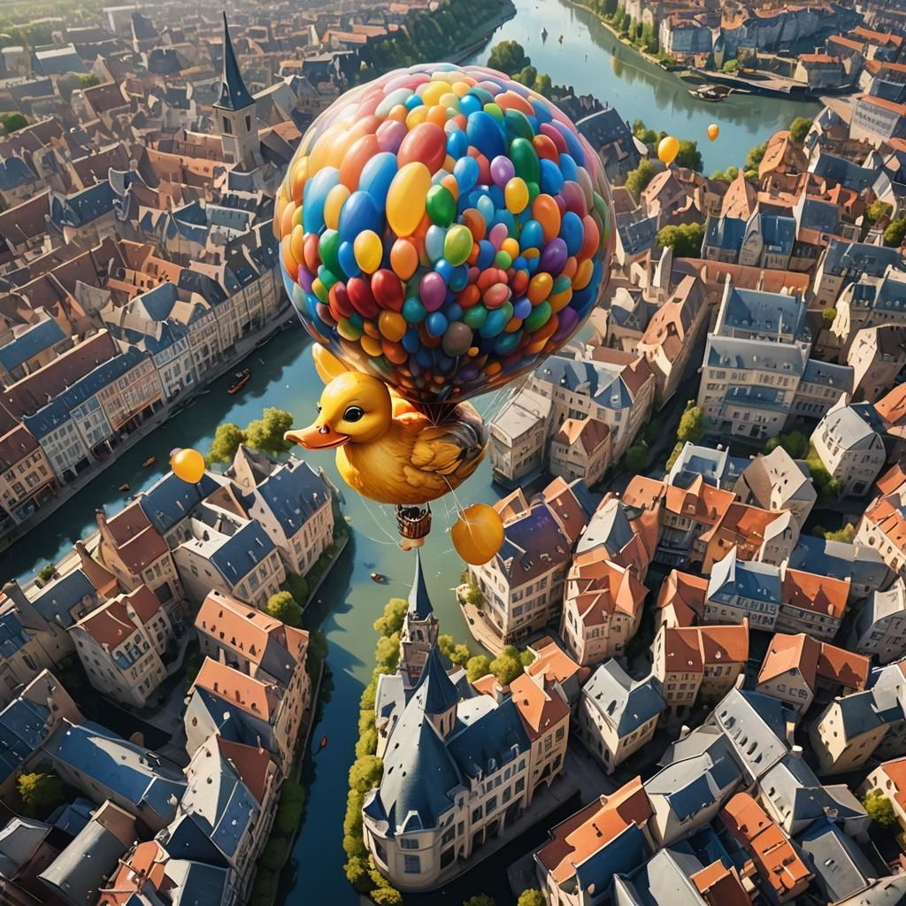 Duckling Balloon Floats Above Fairytale City