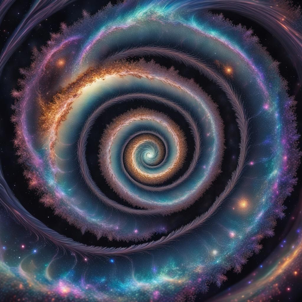 Detailed Spiraling Galaxy in Mixed Media Style