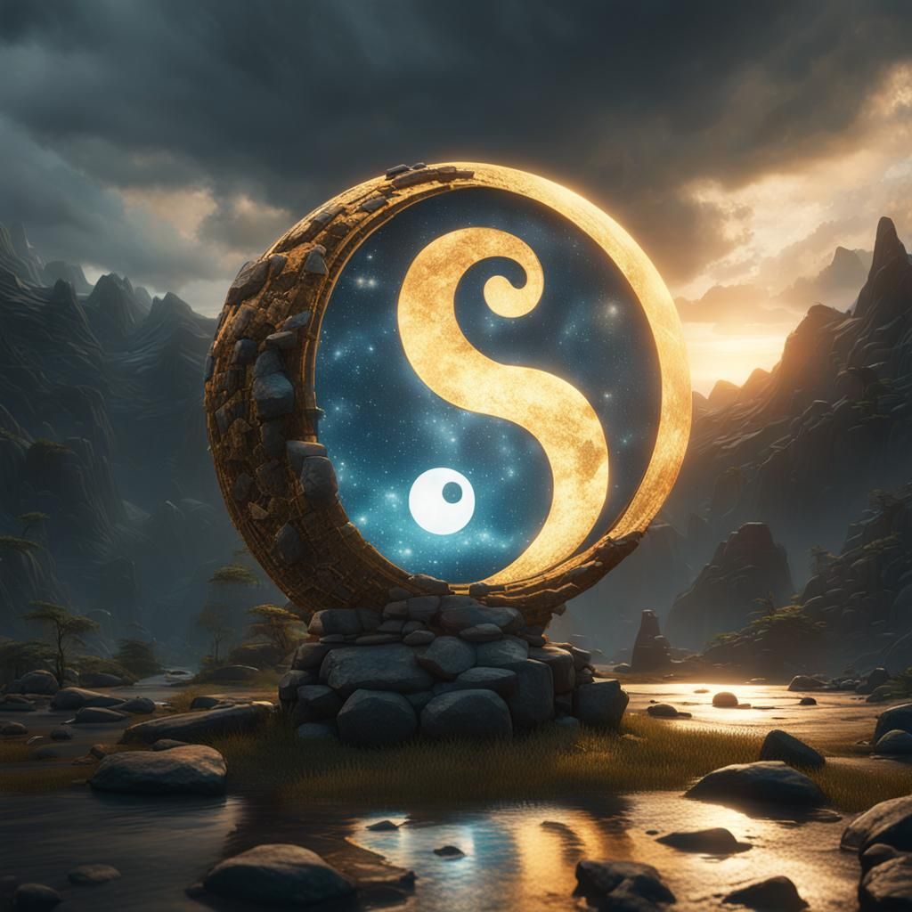 Double Exposure Yin and Yang in 3D Cinematic Style