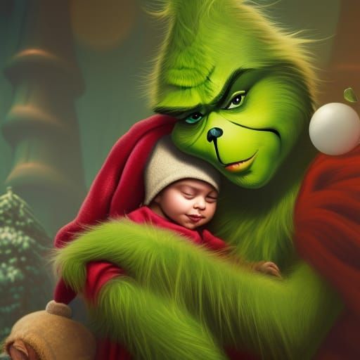 The Grinch Cuddling a Baby: Detailed Matte Painting