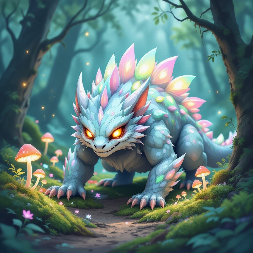 Bioluminescent Forest Lurker in Watercolor Style