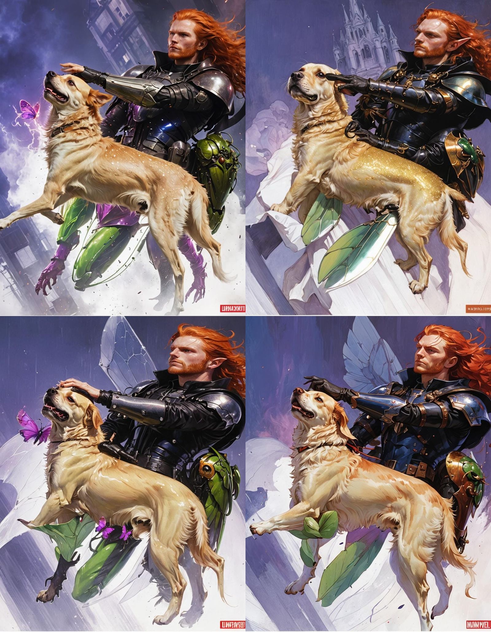 Redhead Male with Beetle Wings and Dog