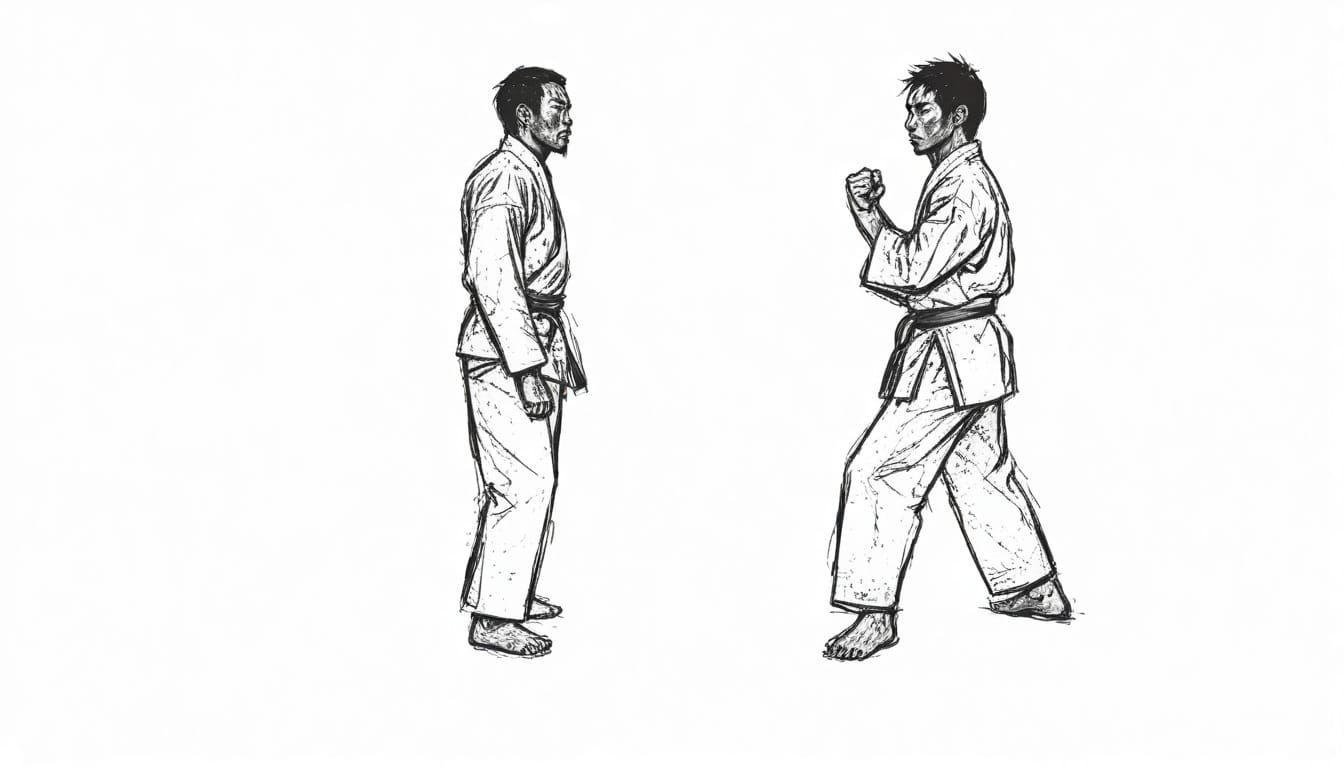 Martial Artist in Dynamic Kick, Pencil-Drawn Style