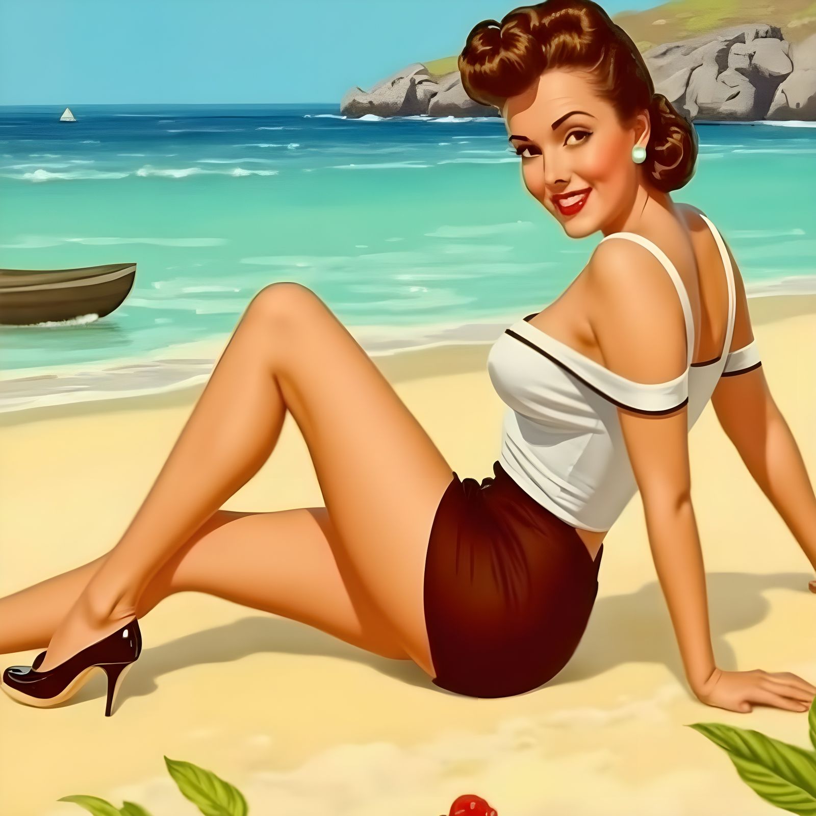 Elegant Vintage Pinup Girl Posing Glamorously