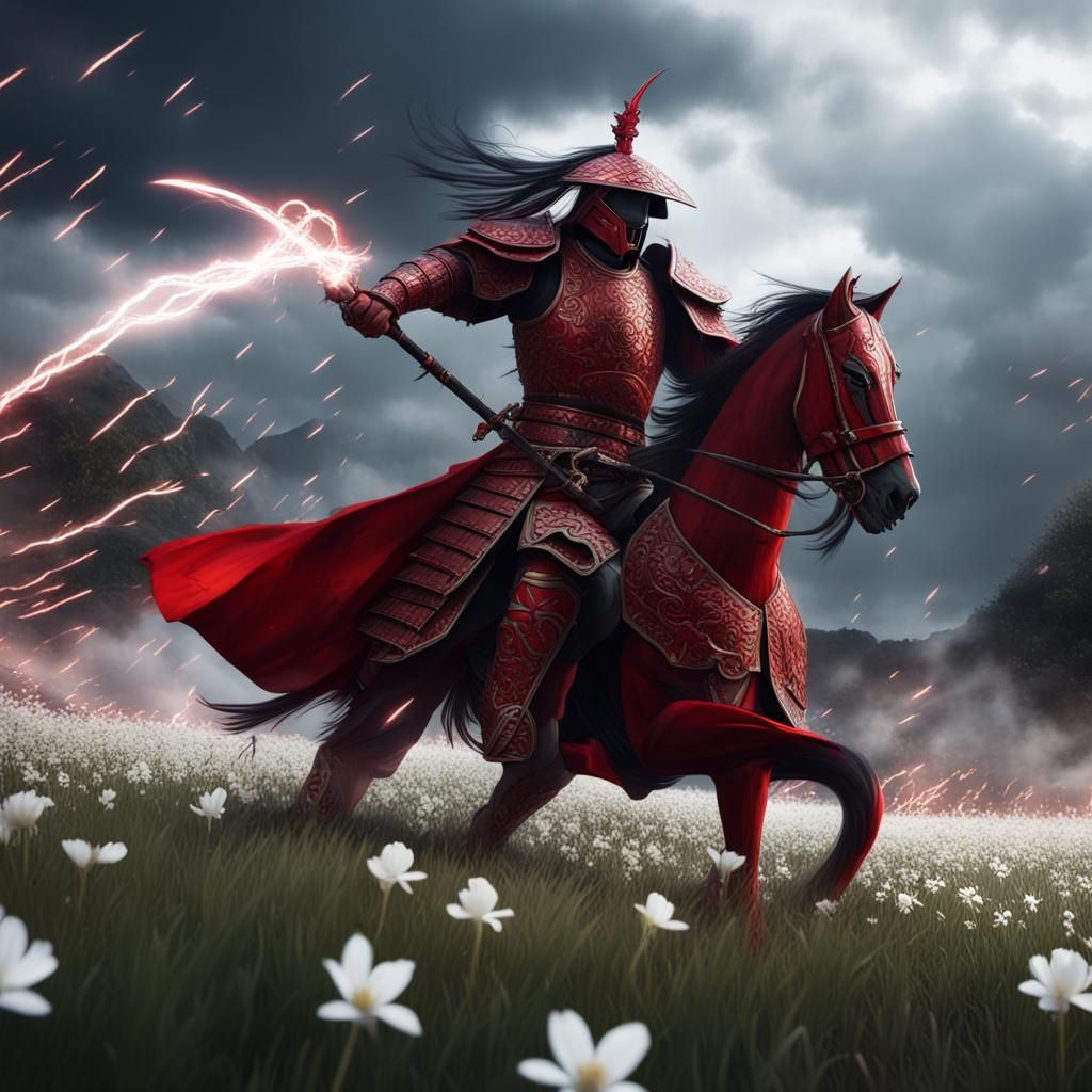 Samurai Duel in Lightning-Struck Flower Field