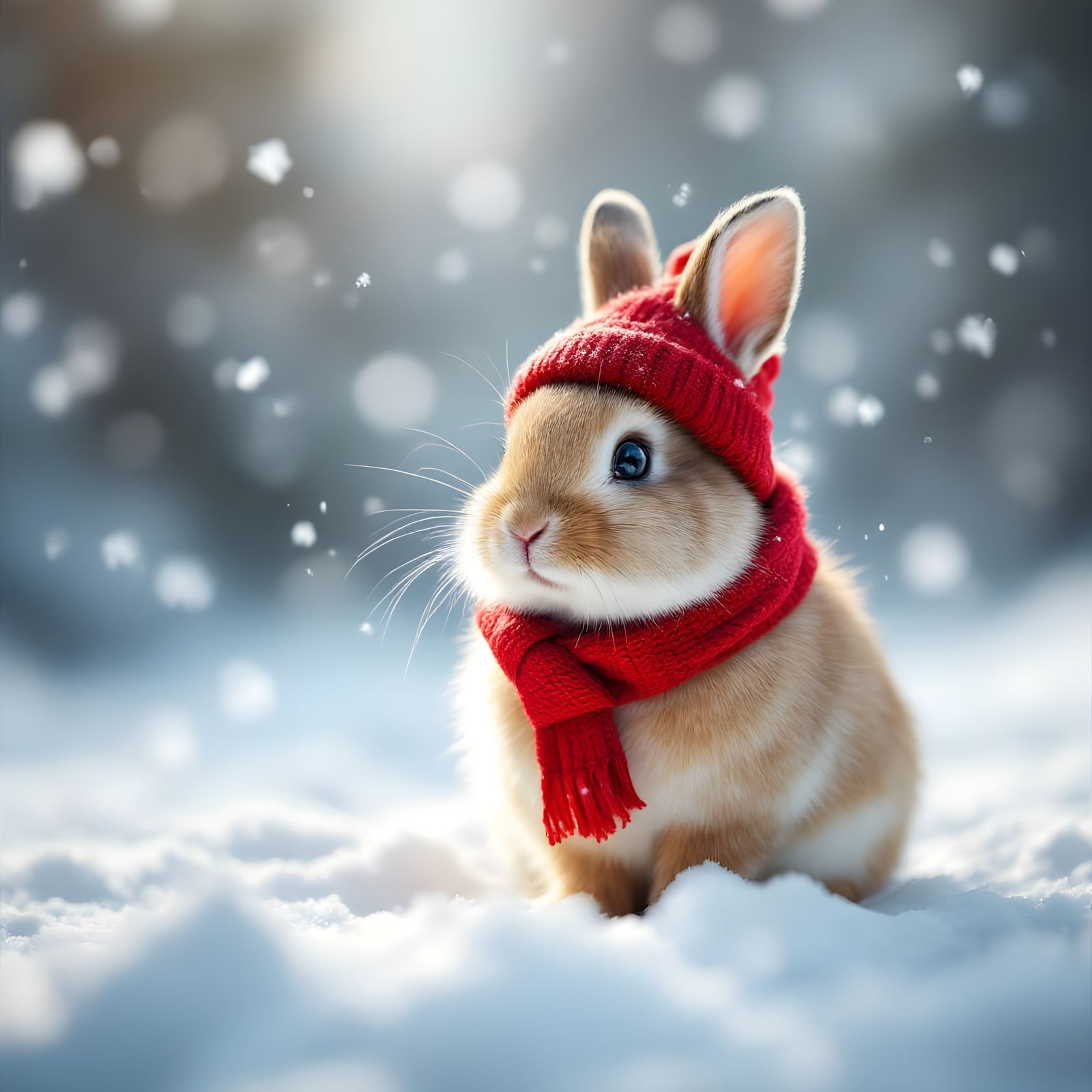 Cute Baby Rabbit in Winter Wonderland