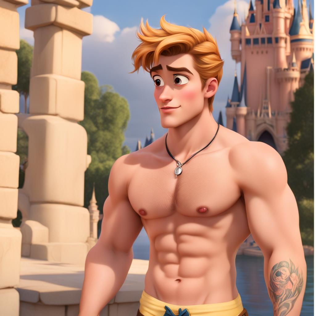 Shirtless Youth in Disney Animation Style