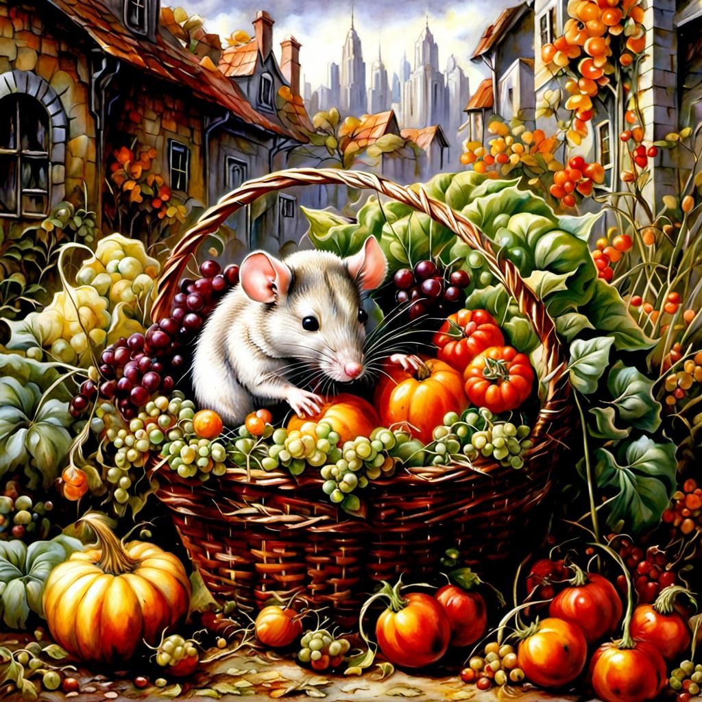 Rat in Urban Harvest Cornucopia, Fantasy Art