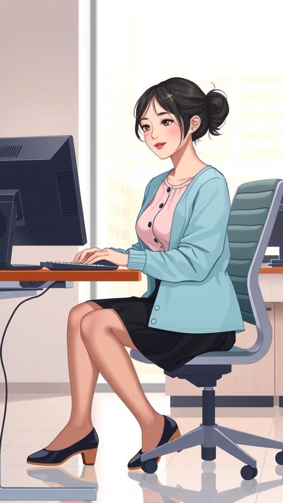 Korean Female Chatbot Developer at Work in Modern IT Office