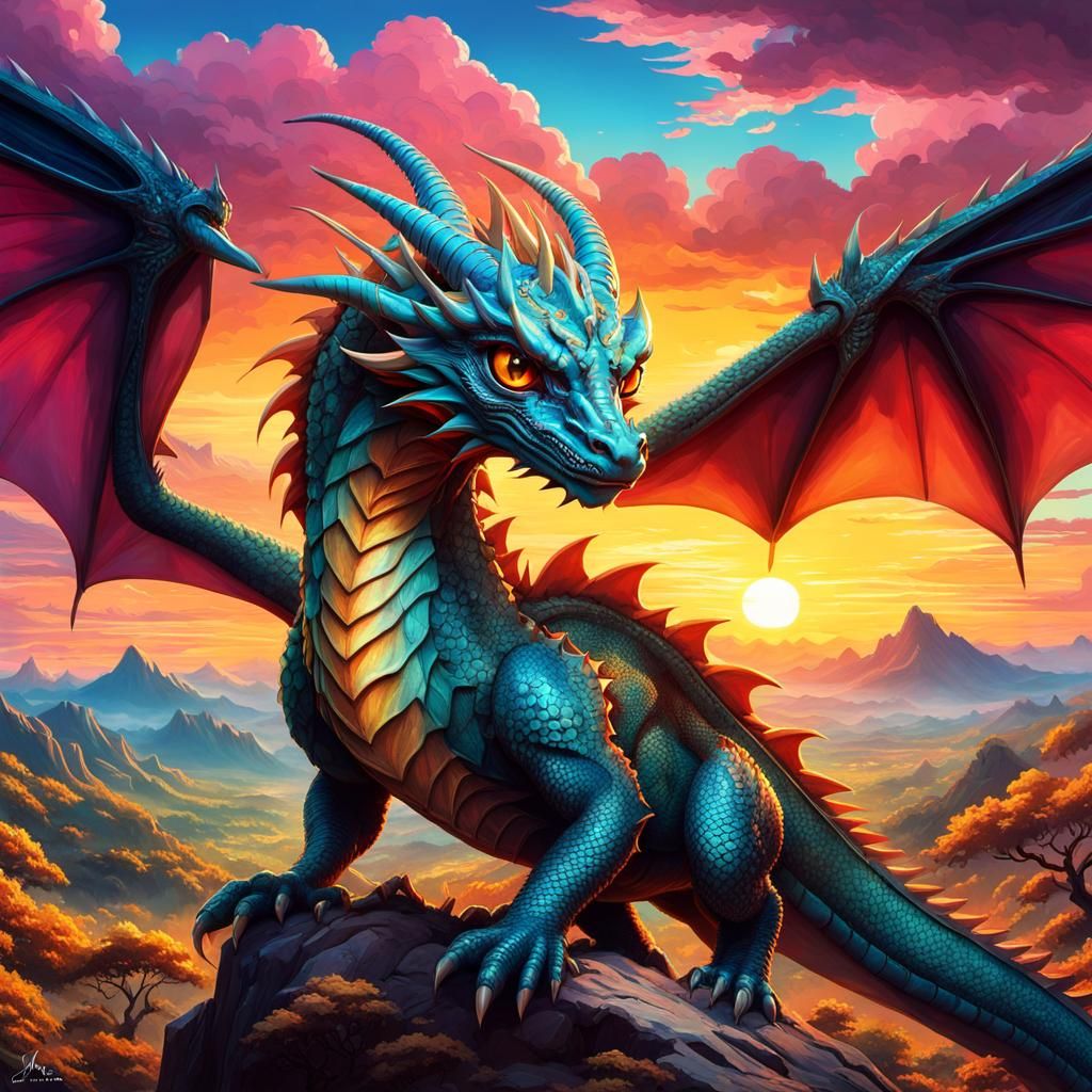 Anime Dragon Portrait with Sunset Savanna
