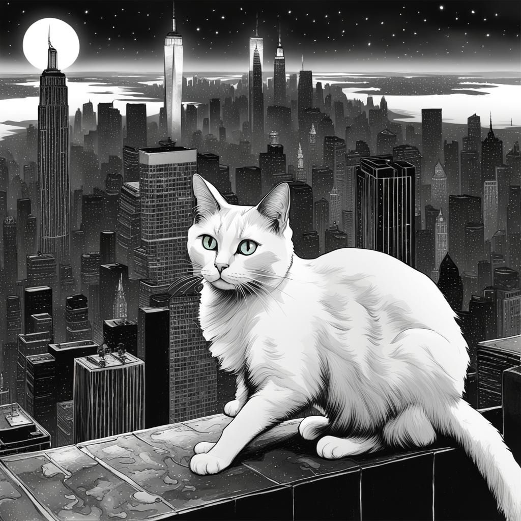 Black and White Cat in Psytrance Pop-Art City