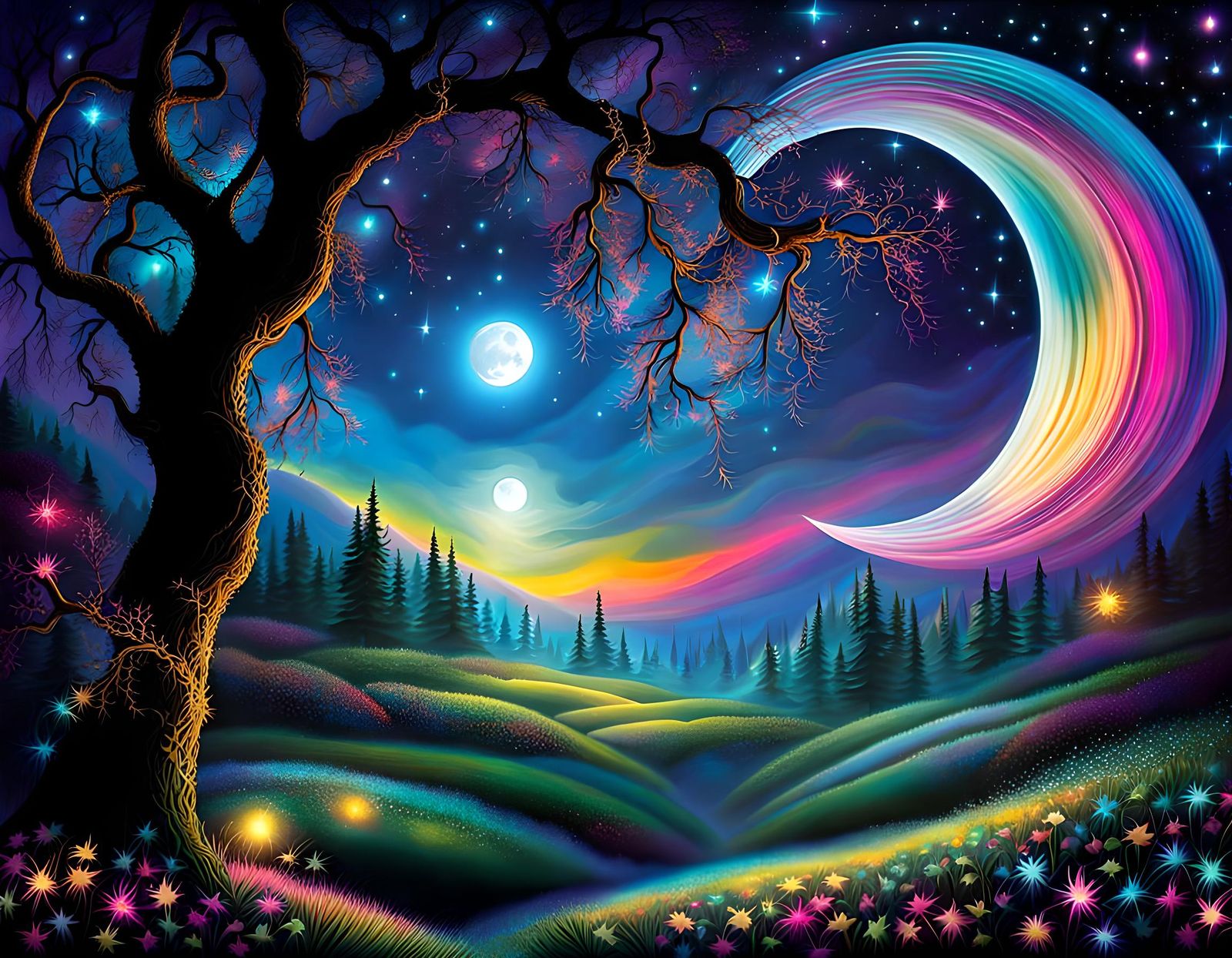 Moonlit Ghostly Disco: Techno Chic Digital Art