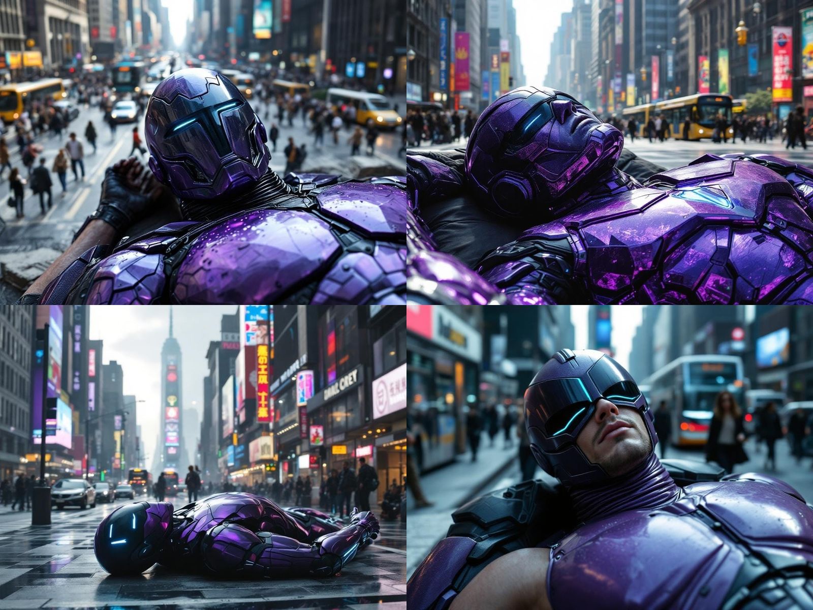 Hyper-Realistic Superhero Downtime in City Square